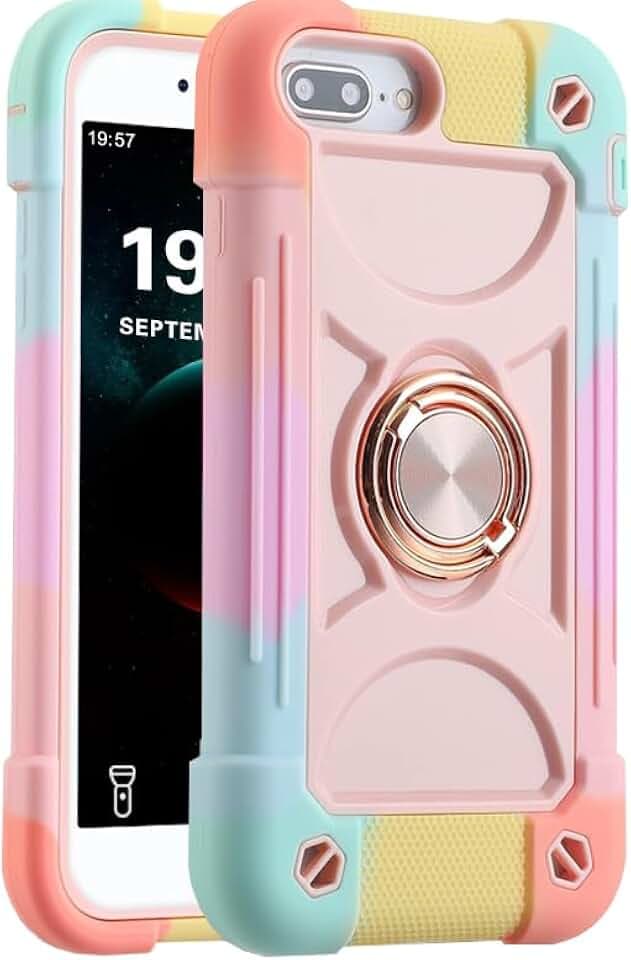 Hülle für iPhone 8 Plus,Hülle für iPhone 7 Plus mit 360° Doppel Ring ständer,Kinder und Mädchen Handyhülle,Stoßfest Militär 360 Grad Komplettschutz- Für Frauen,silikon Schutzhülle - Rosa