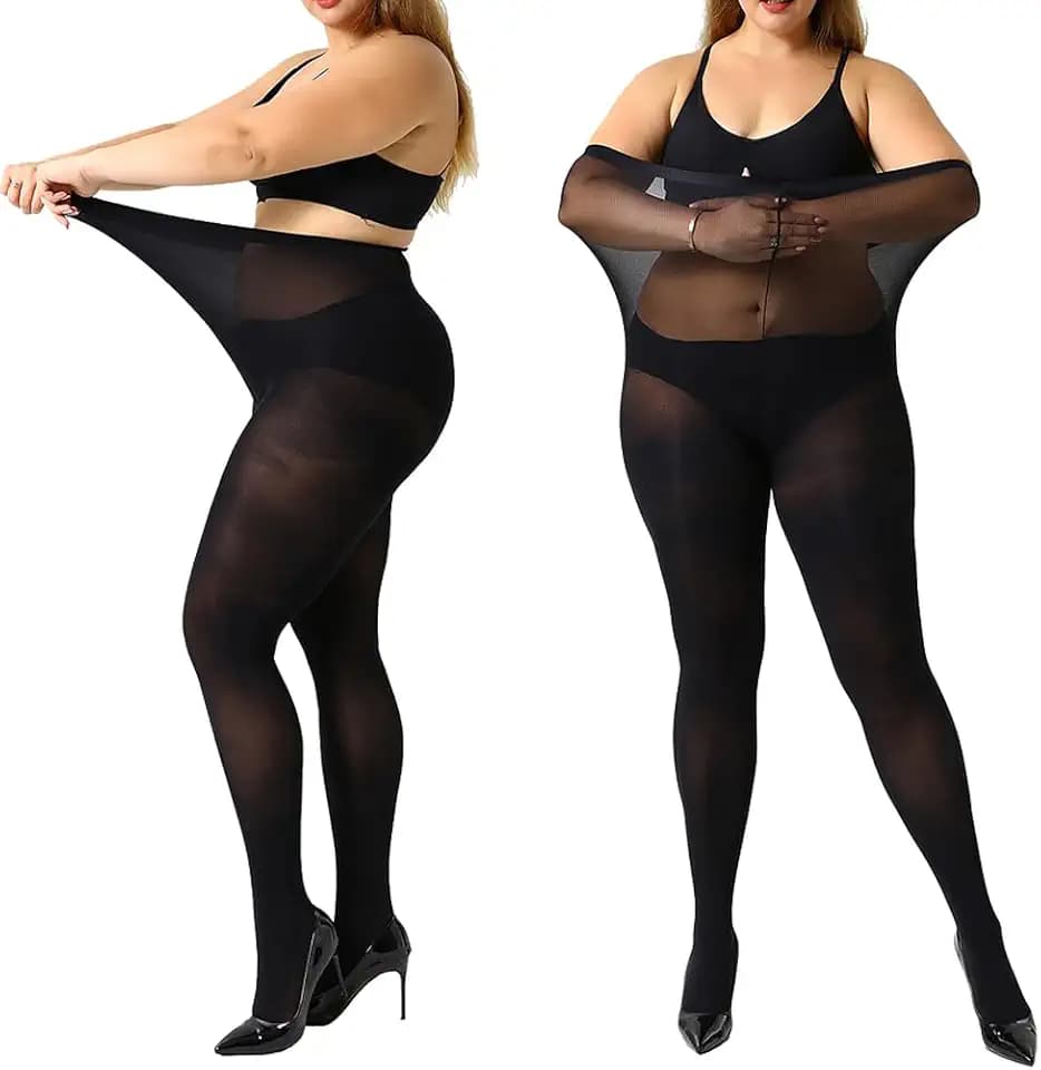 MANZI Women's 2 Pairs Control Top Pantyhose High Waist Plus Size Tights Ultra-Soft