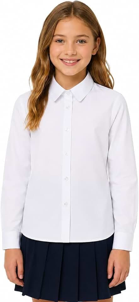 BIENZOE Weiße Mädchen Dress Hemd: Knitterfrei Schuluniform