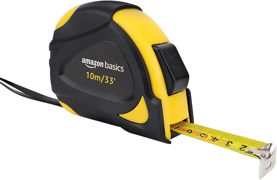 Amazon Basics Selbst-arretierendes Bandmaß (10 m), metrische Skala, MID-Genauigkeit, Schwarz, Gelb