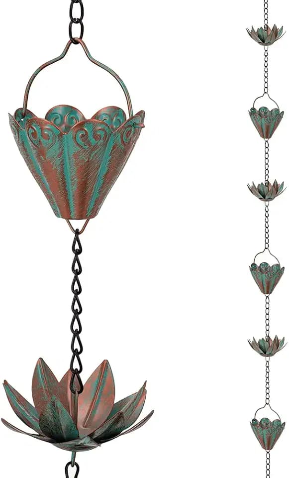 10.3ft Lotus Rain Chains for Outside Gutters, Eaves, Drainage