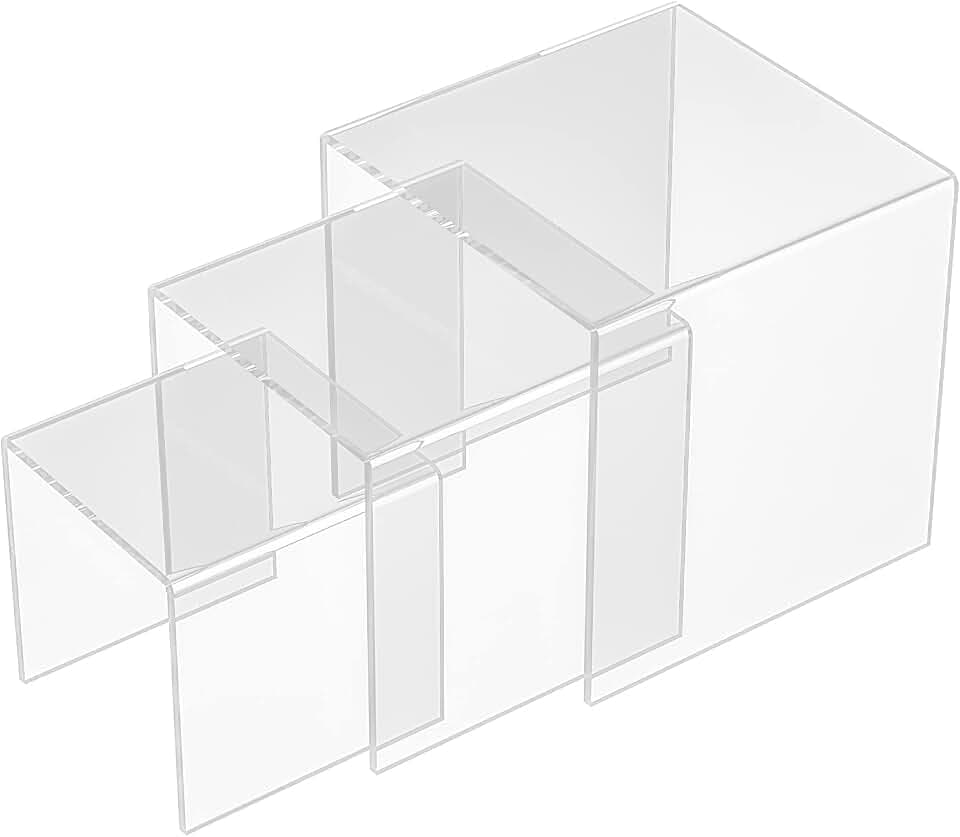 Sezanrpt Square Regal Risers 3pcs, Acryl Dessert Table Display Set, Clear Acryl Showcase Collectibles Display Regal für Cupcake, Spielzeug, Uhren, Tischdekorationen - 10x12.7x15.2CM