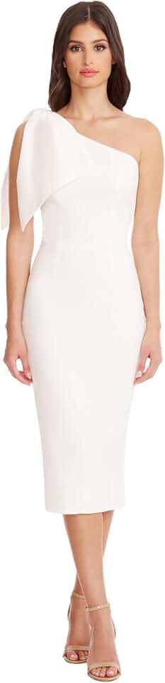 Dress the Population Womens Tiffany One Shoulder Bow Detail Midi Sheath Dress