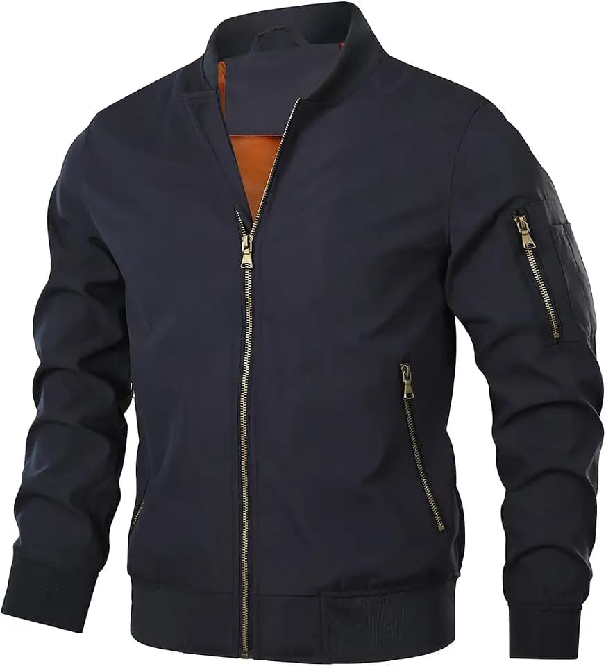 HOOD CREW Herren Bomberjacke Leichte Dünne Lässige Jacke Windbreaker Übergangsjacke mit Reißverschlusstaschen