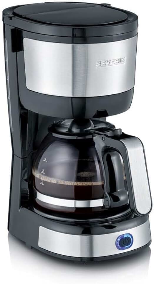 SEVERIN Kompakt Kaffeemaschine, aromatischer Kaffee mit dem Kaffeebereiter für bis zu 4 Tassen, Filterkaffeemaschine mit Permanent-Schwenkfilter, Edelstahl/schwarz, KA 4808