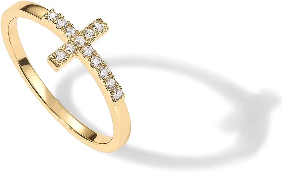PAVOI 14K Gold Plated Cross Religious Ring for Women, Cubic Zirconia Rings