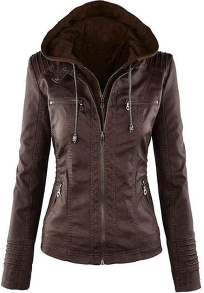 Damenjacke aus Kunstleder, langärmelig, Bikerjacke, Reißverschluss, lässiger Mantel