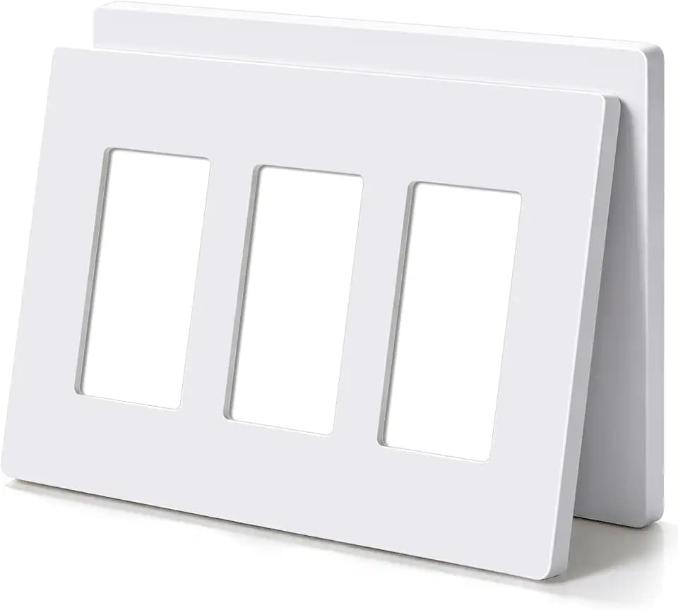 CML 3-Gang Screwless Decorator Wall Plate, 2 Pack Light Switch Covers, Outlet Receptacle Cover, Hidden Screw Smooth Face, Impact Resistant, Standard Size 4.68”X 6.54”, Glossy White