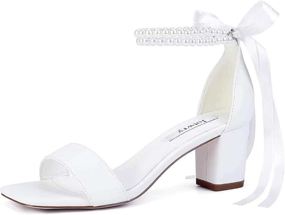 Block Heel Wedding Shoes for Bride Pearl Heels Wedding Sandals Square Open Toe Bridal Shoes