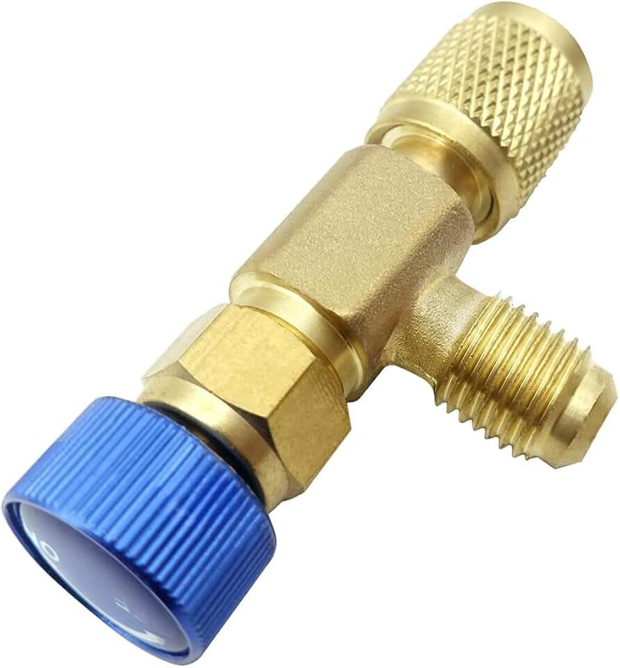 R22 Klimaanlage Sicherheitsventil 1/4 Zolln - 1/4 Zolln Messing Durchflussregelventil Kältemittel Sicherheitsadapter für Klimaanlage Reparatur, Blau