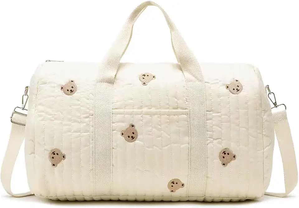 Quilted Duffle Bag for Women Teddy Bear Duffel Bags for Travel Cute Weekender Bags Baby Hospital Bag