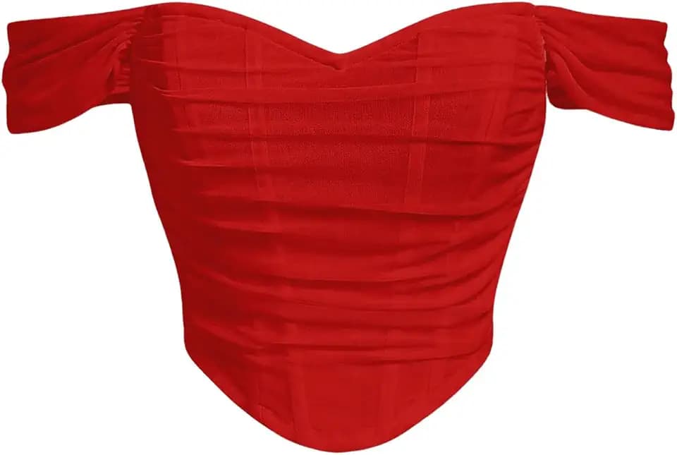 Floerns Women's Off Shoulder Short Sleeve Ruched Corset Crop Going Out Top