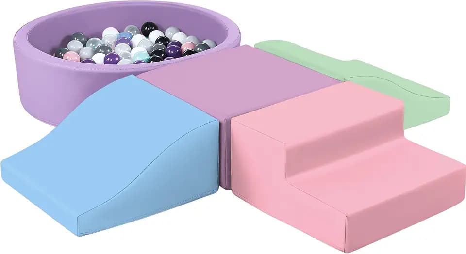 JungleDove Schaumstoff Bausteine Kinder 5-teilig PU-Leder Spielset, Montessori Spielzeug mit Bällebad Baby(ohne Bälle), XXL Schaumstoff Bausteine, EN71-zertifiziert & rutschfest, wasserdicht(Lila)
