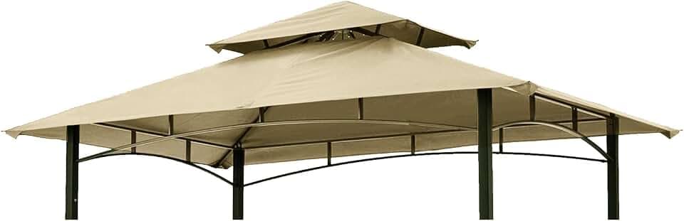 Grill Gazebo Replacement Canopy Roof – Hugline 5x8 Outdoor Grill Shelter Canopy Top Double Tiered BBQ Tent Cover Fit for Model L-GG001PST-F (Beige)