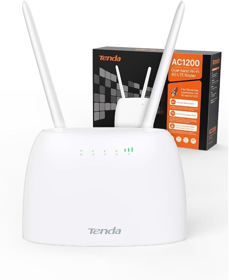 Tenda 4G07 4G SIM Router, LTE CAT4 WLAN AC1200 bis 150 Mbit/s, Dualband