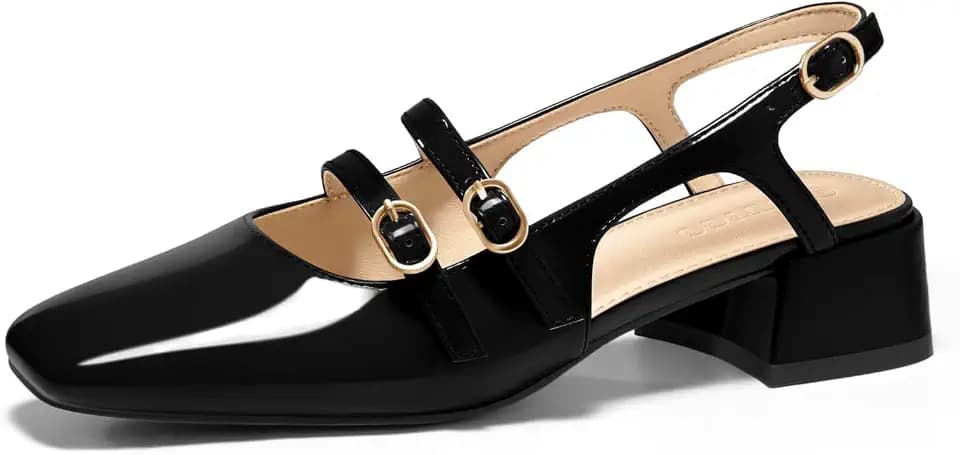 Coutgo Women's Mary Jane Chunky Low Heels Slingback Pumps Closed Square Toe Wedding Dress Shoes