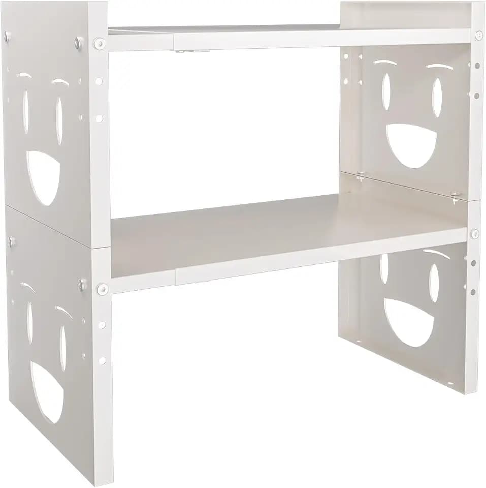 Fun-Face Expandable Cabinet Shelf Organizer,Adjustable Height & Width, Stackable Metal Storage Rack,Kitchen Spice Rack, Pantry Shelf, Countertops (2, White)