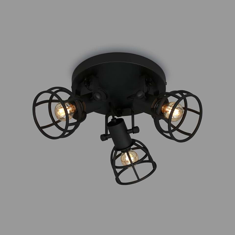 BRILONER Leuchten Deckenlampe retro mit Gitterschirm, 3-flammige Deckenleuchte vintage, E14 Fassung max. 25 Watt, verstellbare Lampenschirme, rustikaler Deckenspot aus Stahl, Schwarz 2669-035