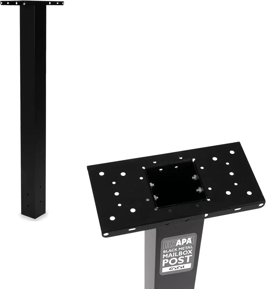 Ilyapa Black Metal Mailbox Post for Outside, 43x4x4 inch Metal Post Sleeve with Two Universal Mailbox Mounting Bracket for Curbside Residential Mail Box, Heavy Duty