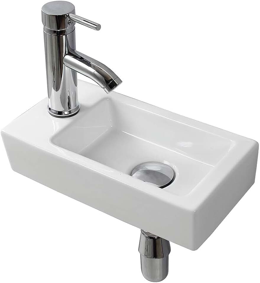 Wall Hung Basin Sink Small Cloakroom Basin Rectangle Ceramic Wash Basin Right Hand (Left Hand)