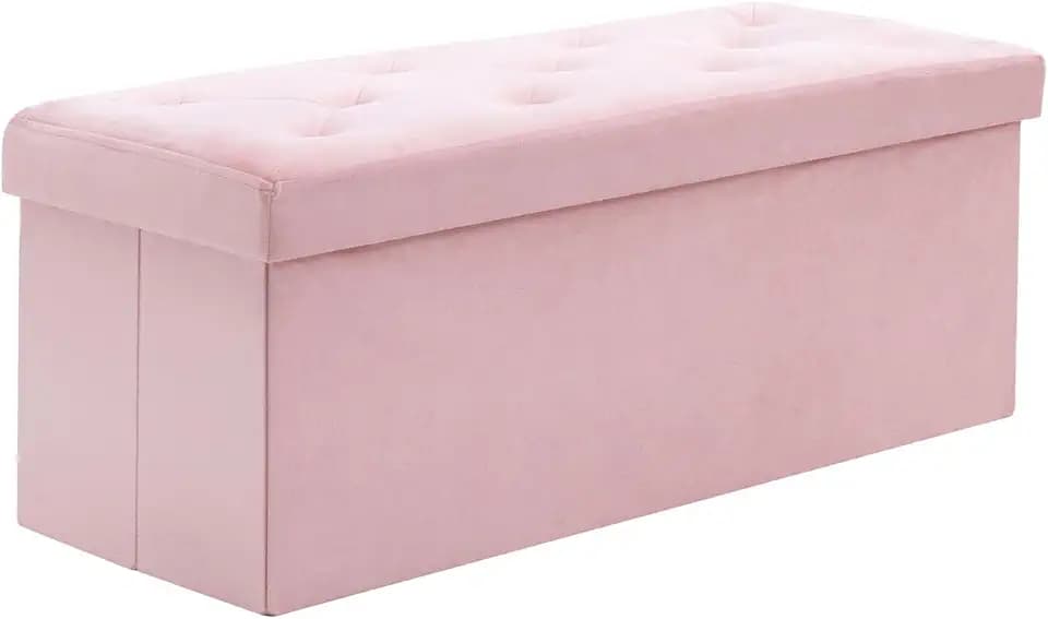 BRIAN & DANY Sitzbank mit Stauraum 110x 40x 40 cm, Faltbarer Sitzhocker Samtstoff Sitztruhen mit Deckel, Aufbewahrungsbox Zum Sitzen für Wohnzimmer Schlafzimmer Flur, Rosa