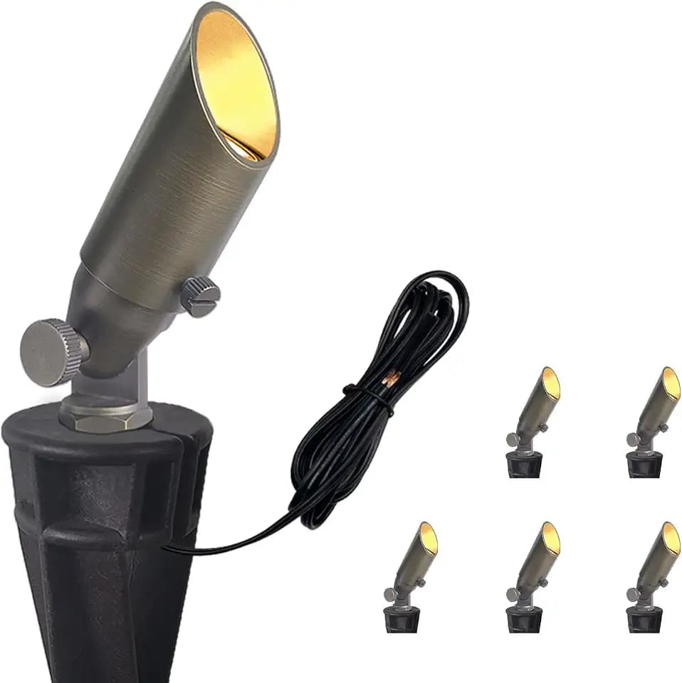 COLOER Mini Size Die-cast Brass Landscape SpotLights Outdoor, 12Volt AC/DC Low Voltage LED Wired Lighting, IP65 Waterproof Adjustable Yard Spot Light(104B, Bronze, 6-Pack Without Bulb) (COA101B-104B)
