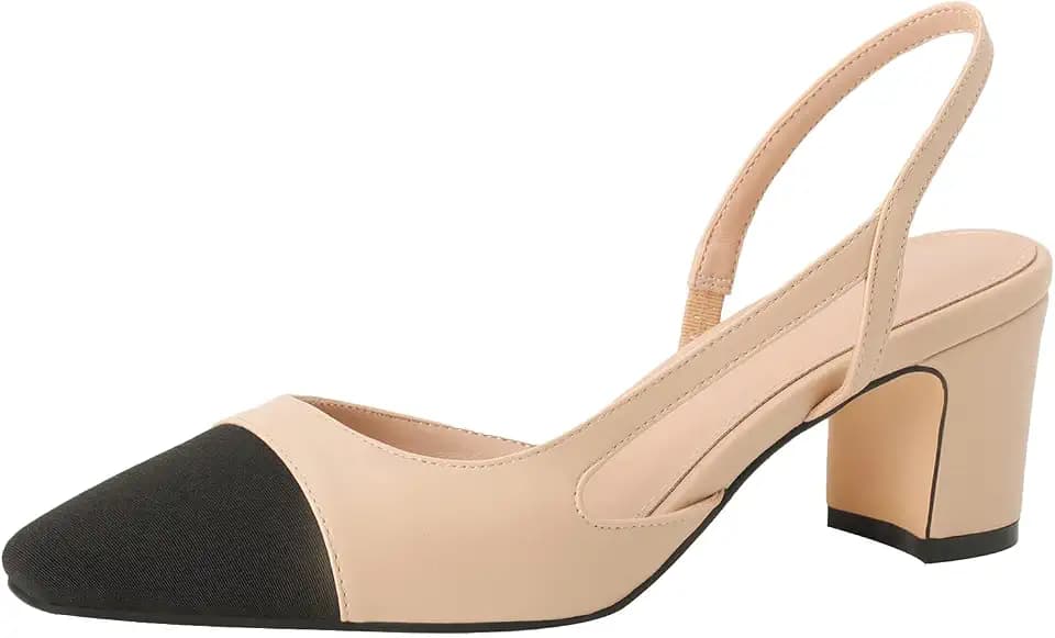 MIRAAZZURRA Women Sling Back Pumps Chunky Heels Sexy Splicing Round Toe Casual Wedding Shoes for Women Fashion Dress Shoes