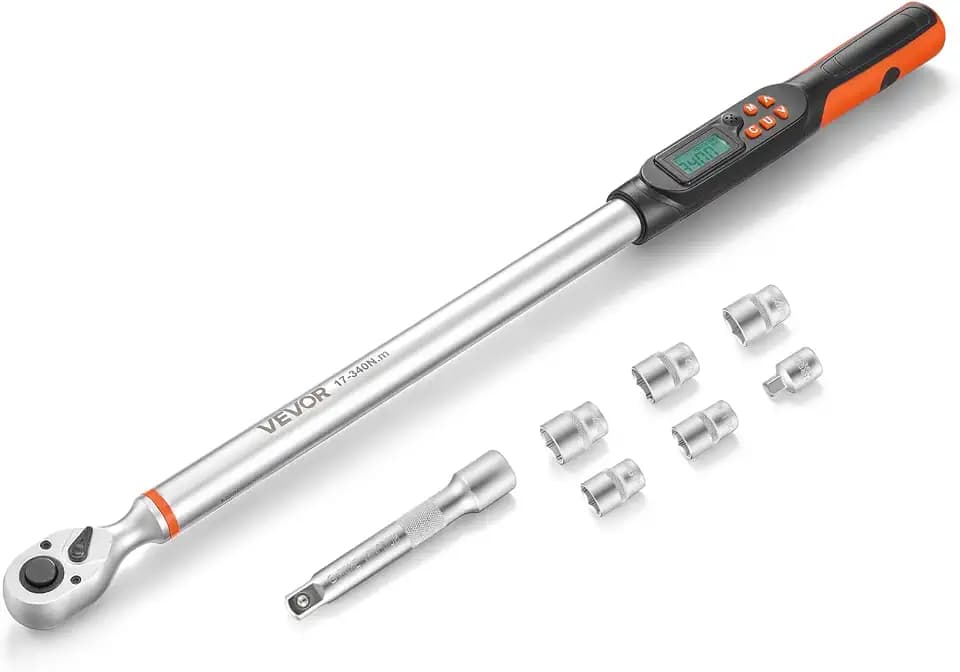 VEVOR Torque Wrench Set 1/2" Drive Digital Torque Wrench 4 Display Units, ±2% Accuracy, LCD Screen, with Buzzer and LED Indicator, with Sockets, Extension Bar, Adapter, for Automotive Repair