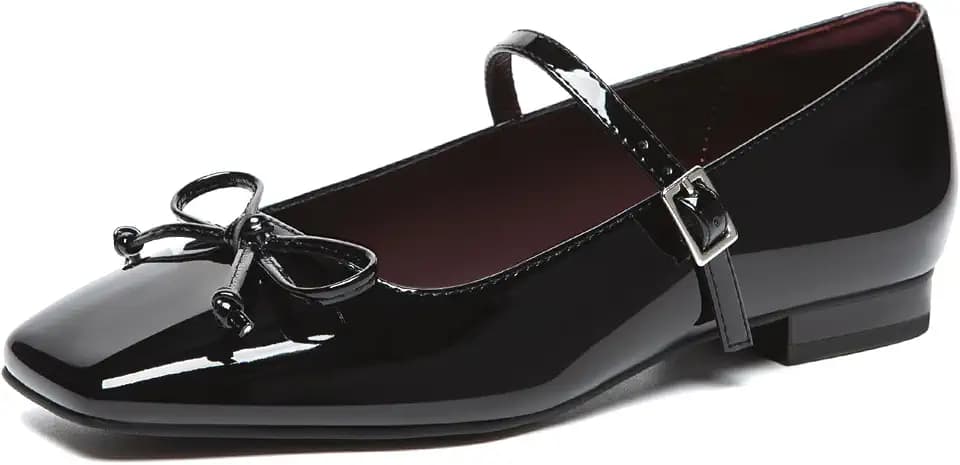 Athlefit Women's Mary Jane Flats Square Toe Bowknot Ballet Flat Dress Shoes