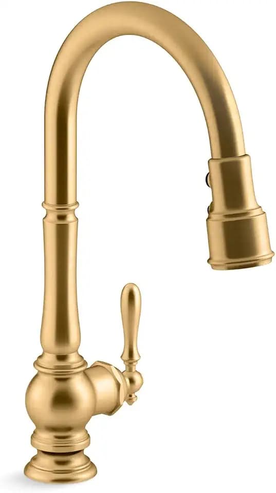 Artifacts® Single-Hole Kitchen Sink Faucet with 17-5/8" Pull-Down spout and Turned Lever Handle, DockNetik Secure Docking System, and 3-Function sprayhead