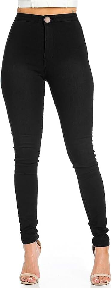 Jeans Damen, Skinny Jeans Damen High Waist Slim Leggings Röhrenjeans Bleistifthose Bleistift Hose-Schwarz-XL