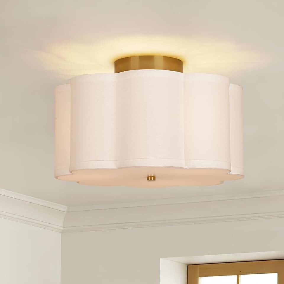 Vexagyle Modern Flush Mount Ceiling Light,3-Light Nursery Light Fixture with Petal-Type White Fabric Shade,12.6 Farmhouse Drum Ceiling Light Fixture for Bedroom Living Room Kitchen Hallway