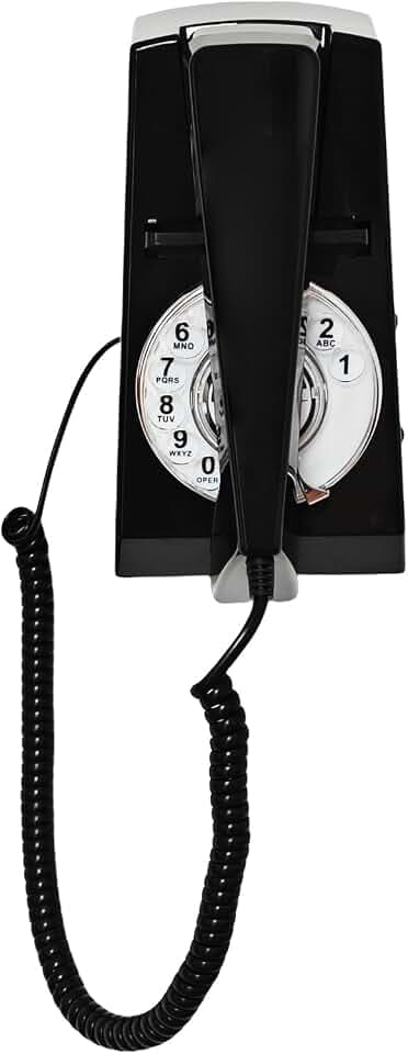 Corded Black Wall Phone, Vintage Wall-Mounted Landline Telephone with Redial, Old Fahsion Rotary Dial Telephone Set for Home/Office/Hotel/School, Antique Decorative House Phone Set