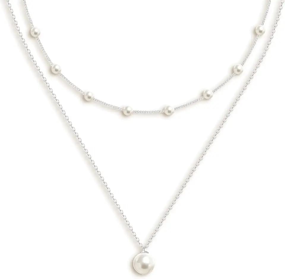 OGD Gold Pearl Necklace Set for Women 14K Plated Layered Daisy Choker Gift