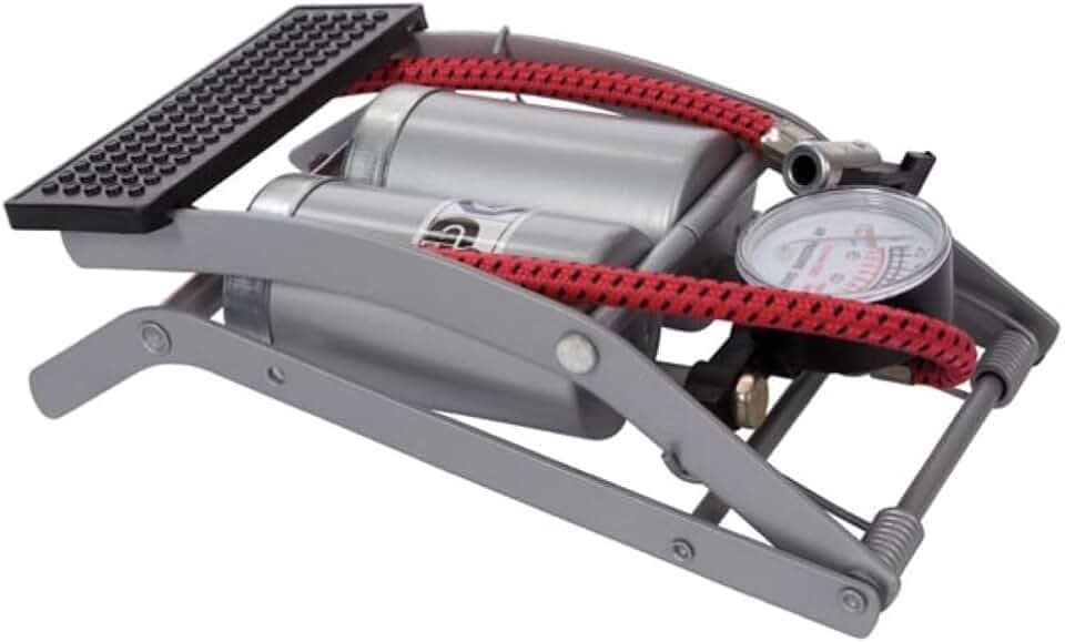 Perel Starke Fußpumpe für Fahrrad, Auto, Bälle, mit Manometer 6,9 bar