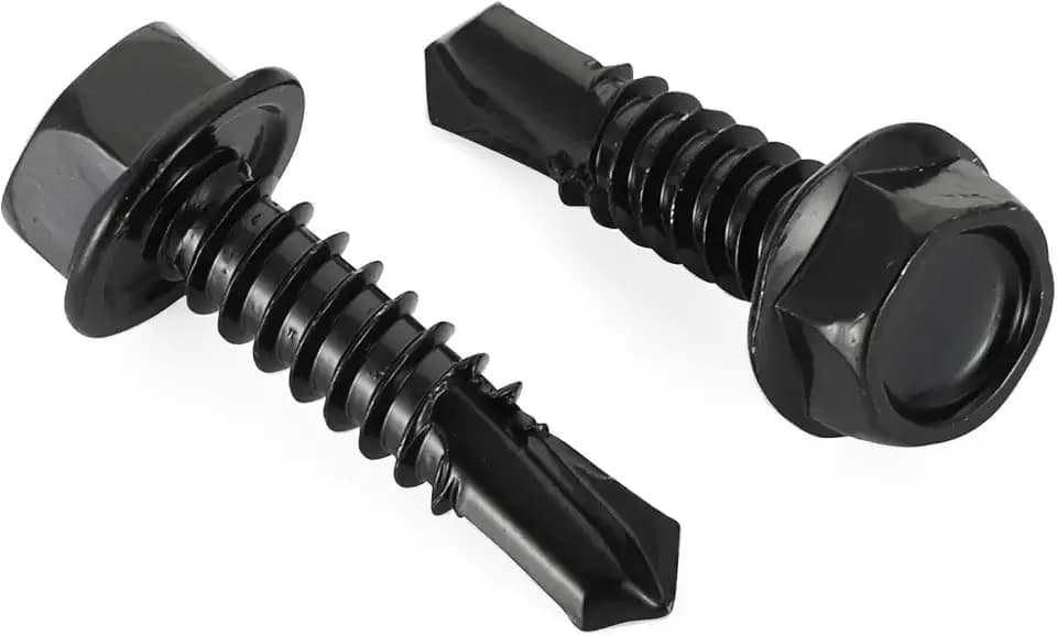#10 x 3/4" (100 PCS) Hex Washer Head Self Drilling Screws with Hex Bit Socket, 410 Stainless Steel Sheet Metal Screws, Self Tapping Screws for Metal, Black Finish