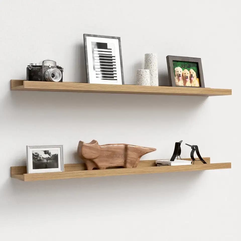 Boswillon Floating Shelves Set of 2, Long Wall Shelf with Lip, 36in, Oak