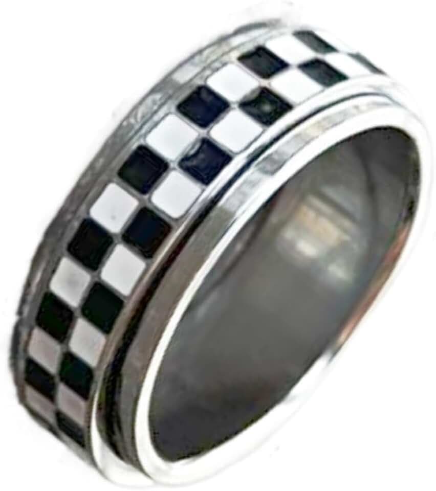 Checkerboard Chess Pattern Spinner Finger Rings Spiral Stacking Statement Ring Size 6-10 for Women Men Jewelry Minimalist