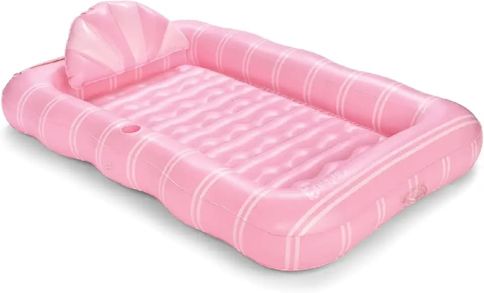 FUNBOY Tanning Pool Lounger Float, XL 72'' x 48'' Pool Float with Custom Pillow and Large Cup Holder, Perfect for Pool or Backyard.