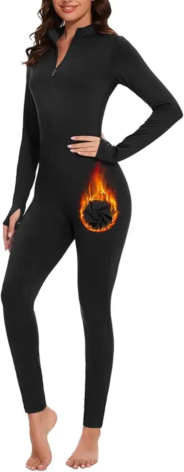 VUTRU Long Sleeve Jumpsuit Women One Piece Fleece Romper Zip Front Bodycon