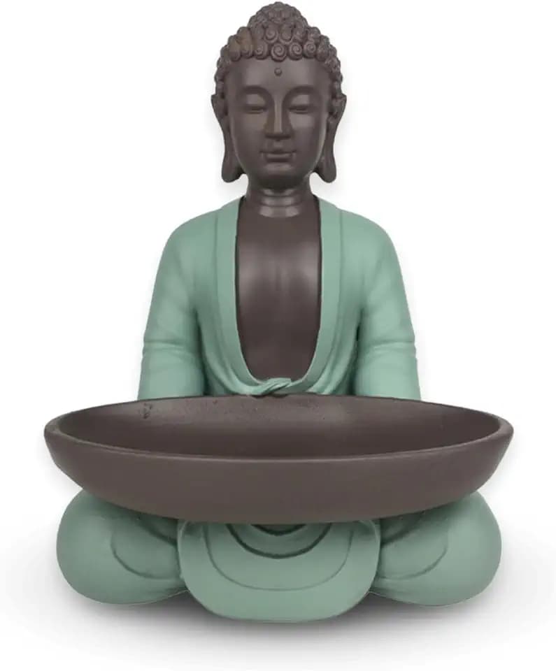 Leere Figur Buddha – Dekoration Zen und Feng Shui – für eine entspannende und spirituelle Atmosphäre – Geschenkidee Glücksbringer – Höhe: 20 cm – Farbe: Grün und Braun – Zen'Light