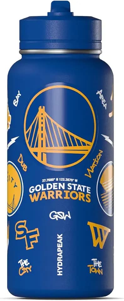 Hydrapeak NBA Officially Licensed Golden State Warriors 32oz Insulated Water Bottle, Celebrating the City of San Francisco, Straw Lid & Handle | Dub Nation-Inspired for Game Day & Travel