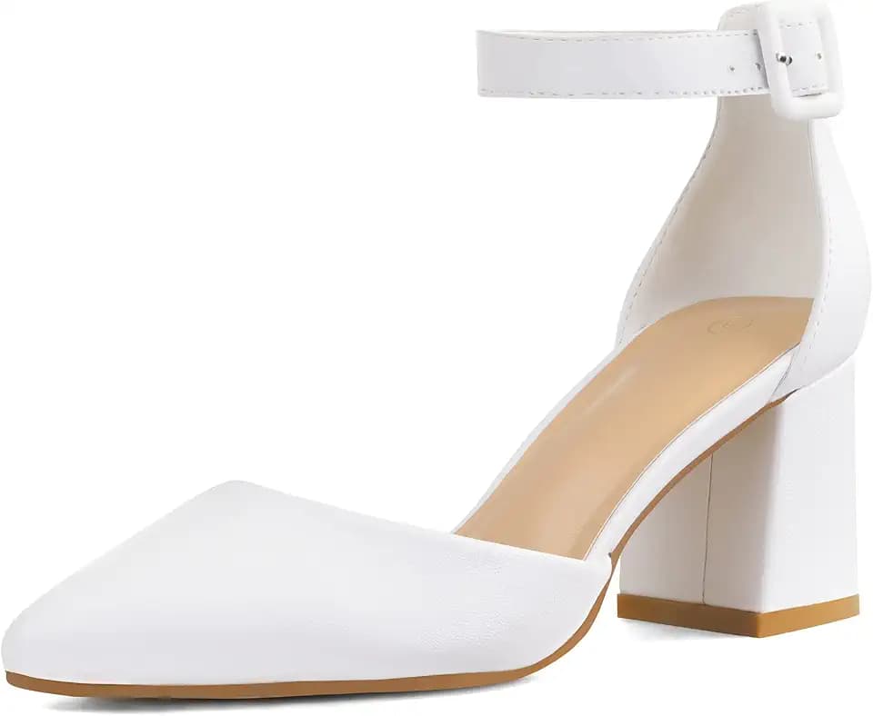 mysoft Women's Pointed Toe Pumps Ankle Strap Chunky Block Heel Dress Shoes