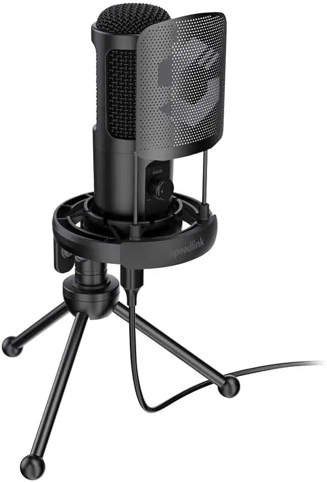 Speedlink AUDIS PRO Desktop Streaming Microphone – Stream Mikrofon mit Ständer und Shock-Mount – Plug & Play, schwarz