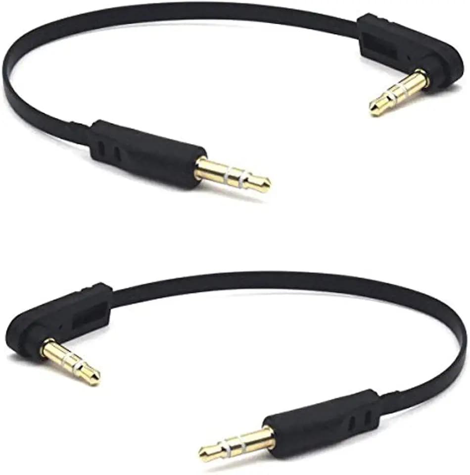3.5mm Stereo Audio Flat Cable, 15cm, 2 Pack, 90 Degree Angle Male, 1/8" TRS Jack Plug Headphone Headset AUX Cord