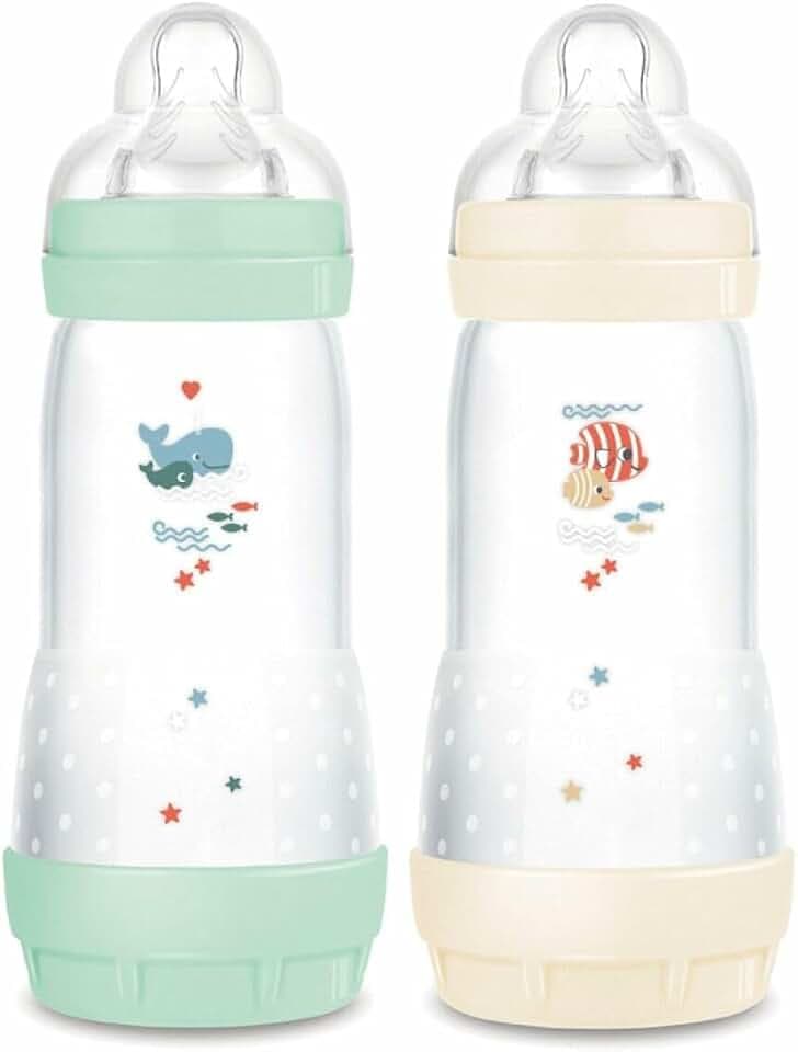 MAM Easy Start Anti-Colic Babyflaschen, 4+ Monate, 320 ml, Mint + Baumwolle, 2 Stück