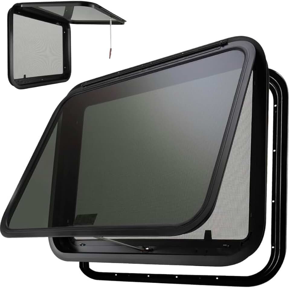 ProFlex RV Emergency Exit Window 36” W X 22” H – Heavy Duty Ultra Thick Tempered Glass, RV Camper Windows Replacement with Trim for 1-3/4’’ Wall Thickness – Easy Installation, DOT Certified