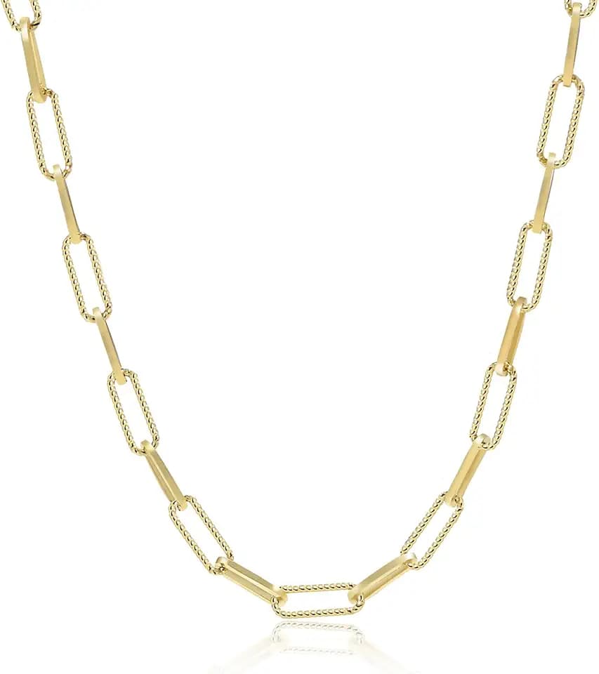 14K Gold Plated Paperclip Chain Necklace for Women