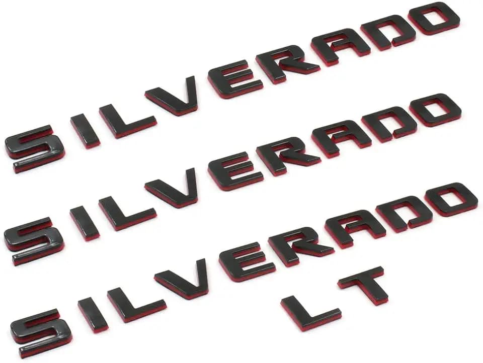4pack Double Layer Nameplate with LT Emblem 3D Badge Replacement for Silverado 1500 2500Hd 3500Hd (Black Red)
