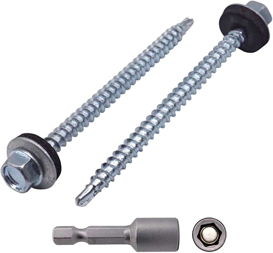 Selbstschneidende Schrauben aus verzinktem Stahl, DIN 7504-K, 4,8 x 70 mm, mit EPDM-Unterlegscheiben, Sechskant-Unterlegscheibenkopf, Blechschraube, Packung mit 30 Stück